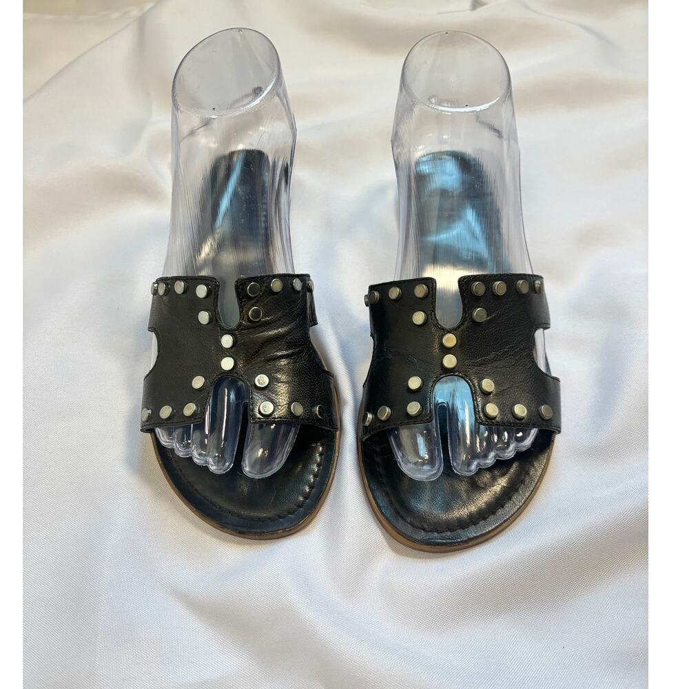 Black Studded Slide Sandals Women’s EU 37 Boho Western Slip On Flats